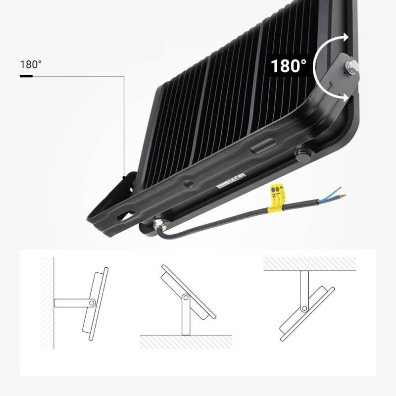 LED prožektorius, juodas, 90Lm/W, 300W, neutrali balta šviesa