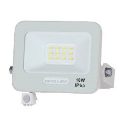 LED prožektorius, baltas, PIR jutiklis, 10W, 120°, neutrali balta šviesa