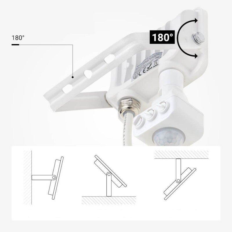 LED prožektorius, baltas, PIR jutiklis, 10W, 120°, neutrali balta šviesa