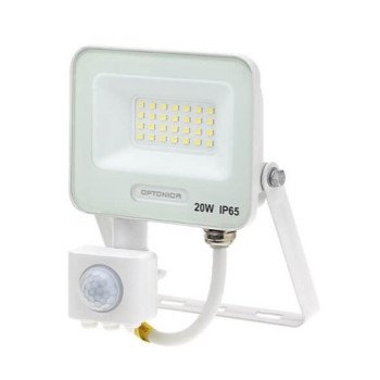 LED prožektorius, baltas, PIR jutiklis, 20W, 120°, šalta balta šviesa