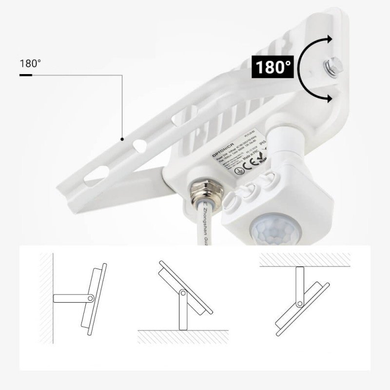 LED prožektorius, baltas, PIR jutiklis, 20W, 120°, šalta balta šviesa LED prožektorius, baltas, PIR jutiklis, 20W, 120°, šalta balta šviesa