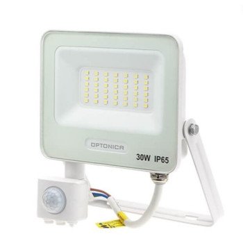 LED prožektorius, baltas, PIR jutiklis, 30W, 120°, neutrali balta šviesa