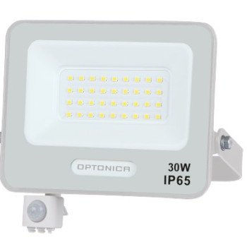 LED prožektorius, baltas, PIR jutiklis, 30W, 120°, šilta balta šviesa