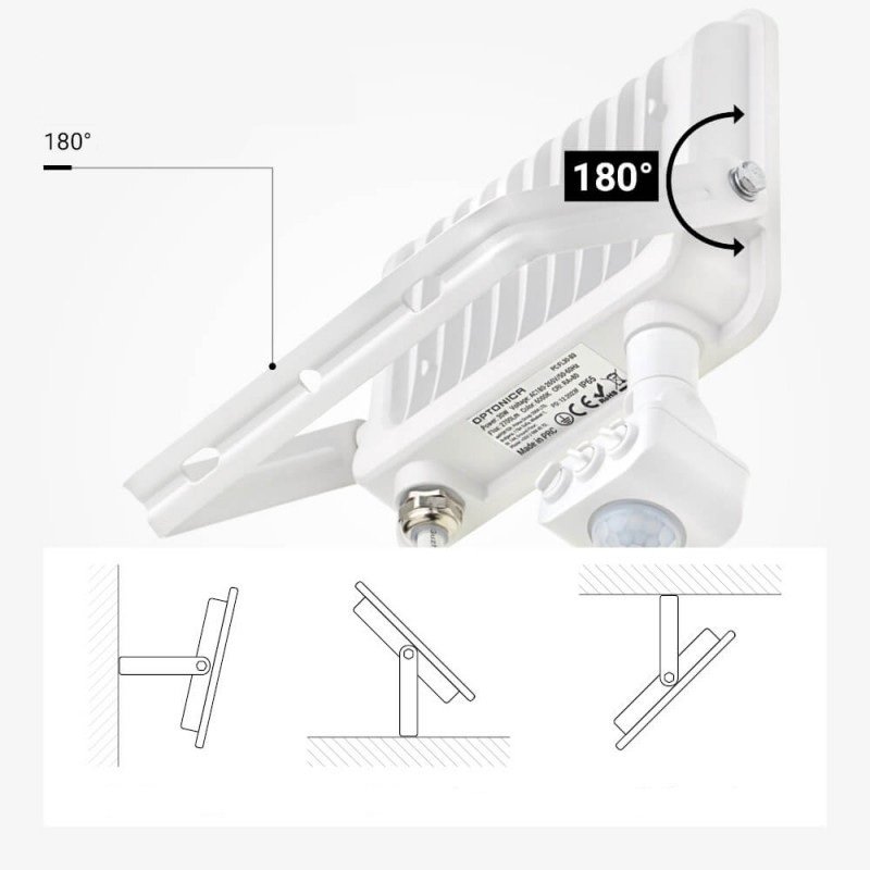 LED prožektorius, baltas, PIR jutiklis, 30W, 120°, šilta balta šviesa LED prožektorius, baltas, PIR jutiklis, 30W, 120°, šilta balta šviesa