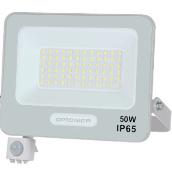 LED prožektorius, baltas, PIR jutiklis, 50W, 120°, neutrali balta šviesa