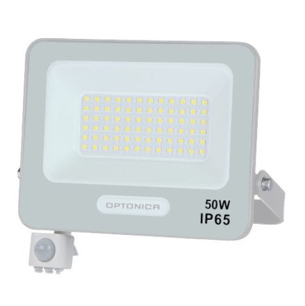 LED prožektorius, baltas, PIR jutiklis, 50W, 120°, neutrali balta šviesa
