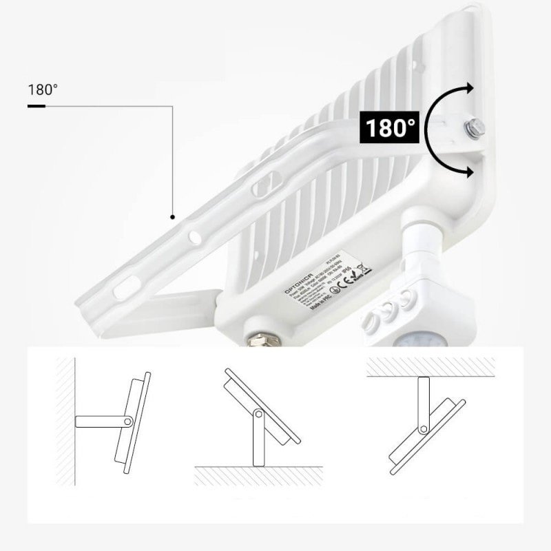 LED prožektorius, baltas, PIR jutiklis, 50W, 120°, neutrali balta šviesa