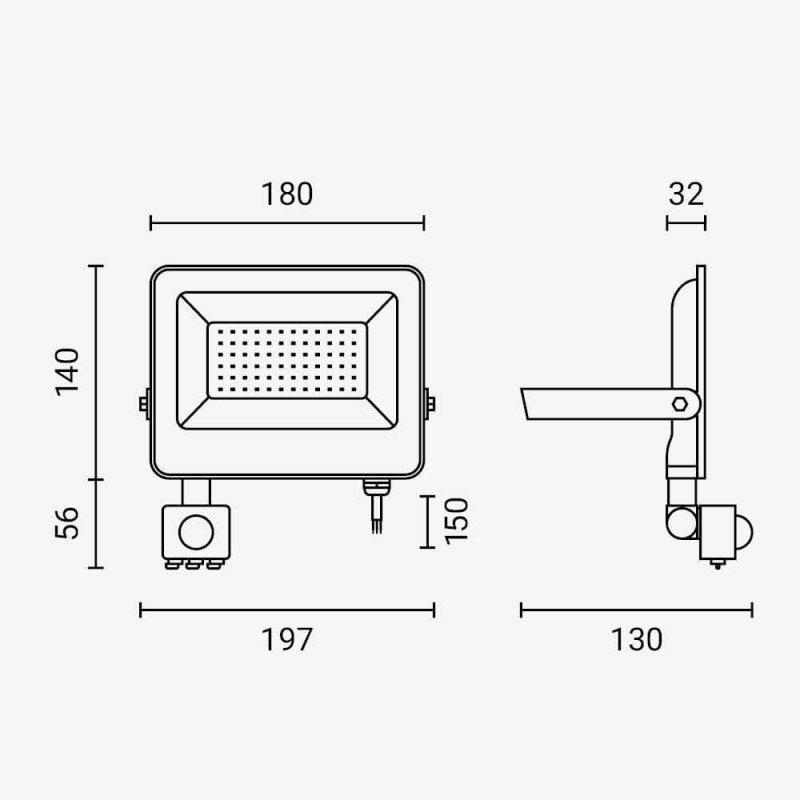 LED prožektorius, baltas, PIR jutiklis, 50W, 120°, neutrali balta šviesa