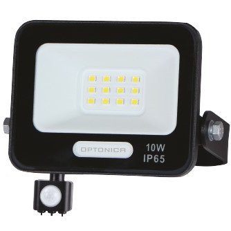 LED prožektorius, juodas, PIR jutiklis, 10W, 120°, šalta balta šviesa