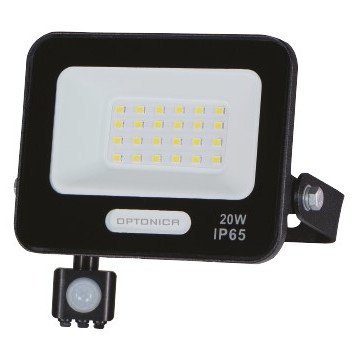 LED prožektorius, juodas, PIR jutiklis, 20W, 120°, neutrali balta šviesa