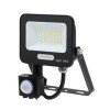 LED prožektorius, juodas, PIR jutiklis, 20W, 120°, neutrali balta šviesa