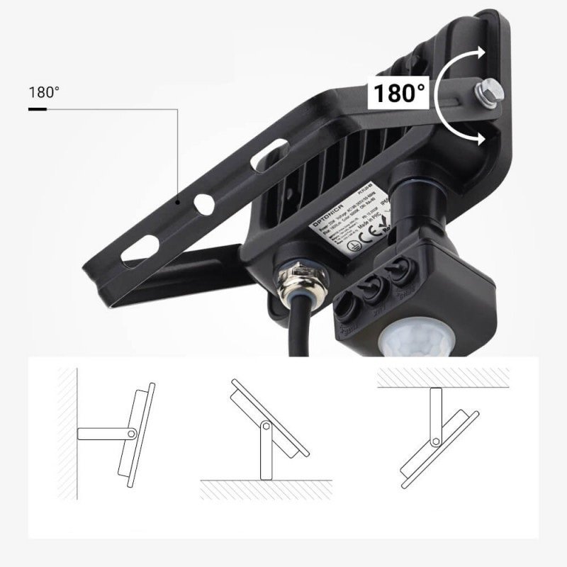 LED prožektorius, juodas, PIR jutiklis, 20W, 120°, šilta balta šviesa LED prožektorius, juodas, PIR jutiklis, 20W, 120°, šilta balta šviesa
