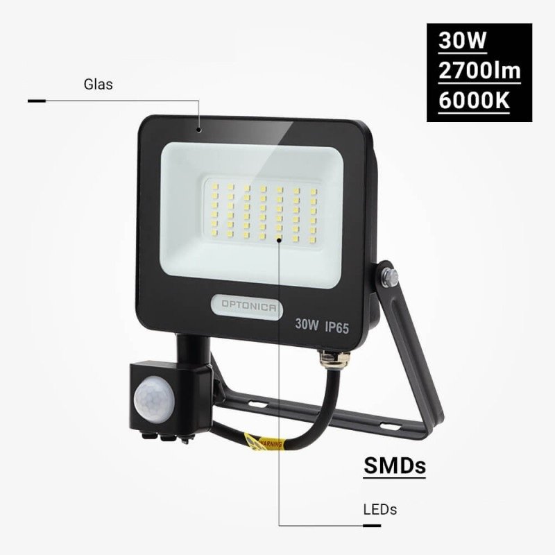 LED prožektorius, juodas, PIR jutiklis, 30W, 120°, šalta balta šviesa LED prožektorius, juodas, PIR jutiklis, 30W, 120°, šalta balta šviesa
