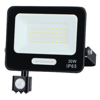 LED prožektorius, juodas, PIR jutiklis, 30W, 120°, neutrali balta šviesa