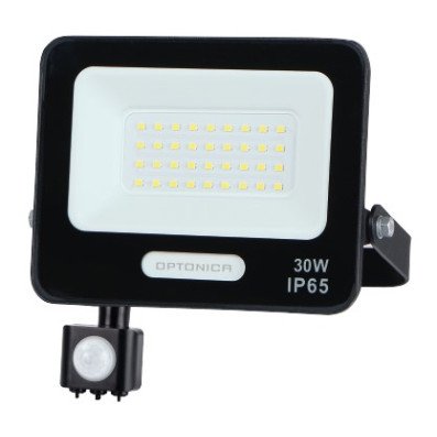 LED prožektorius, juodas, PIR jutiklis, 30W, 120°, šilta balta šviesa