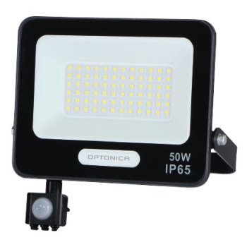 LED prožektorius, juodas, PIR jutiklis, 50W, 120°, šalta balta šviesa