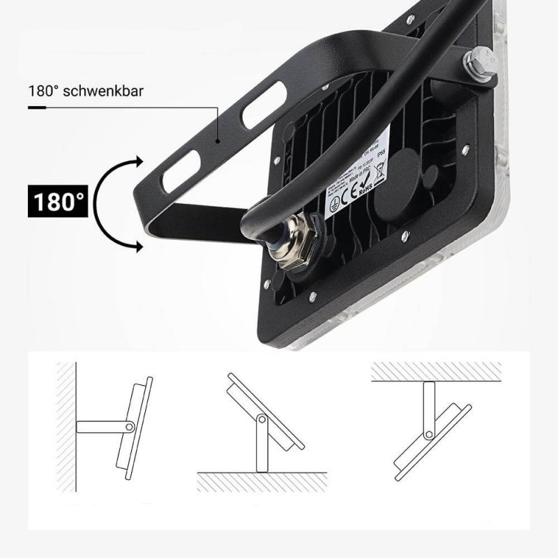 LED prožektorius, juodas, 100Lm/W, 10W, neutrali balta šviesa