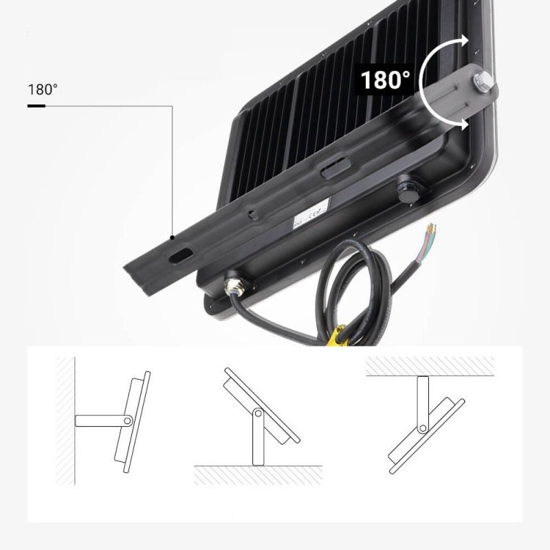LED prožektorius, juodas, 140Lm/W, 200W, neutrali balta šviesa