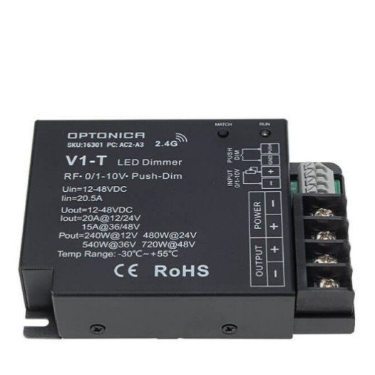 LED pastovios įtampos maitinimo valdiklis, 12-24V, 20A, 1 kanalas, nuotolinis valdymas