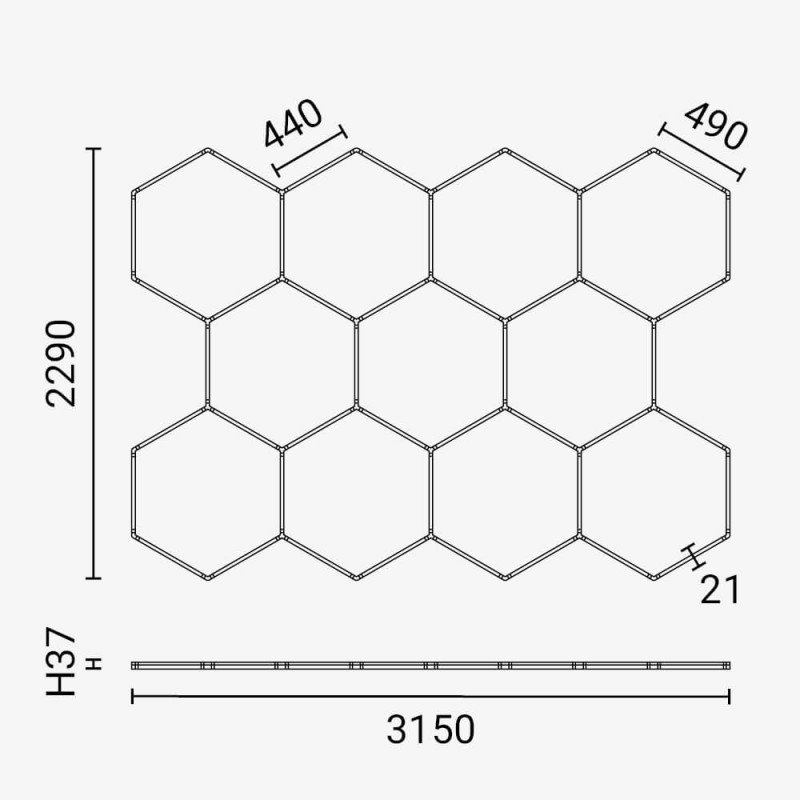 LED korys (hexagon), 11HEX, 385W, šalta balta šviesa