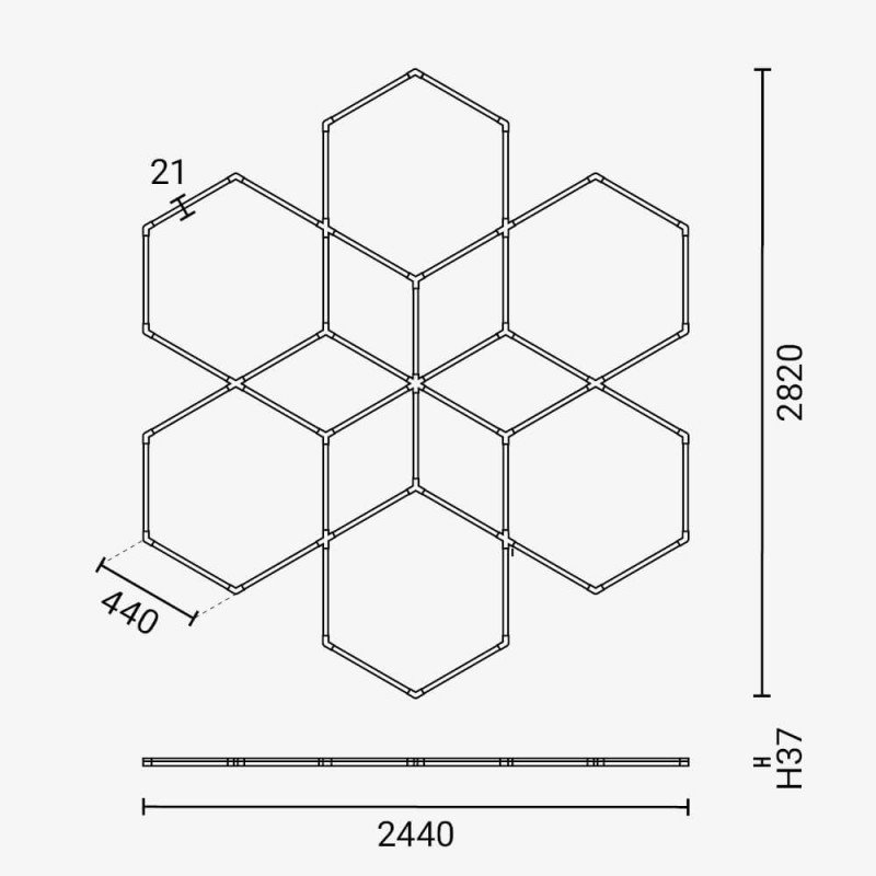 LED korys (hexagon), 12HEX, 294W, šalta balta šviesa