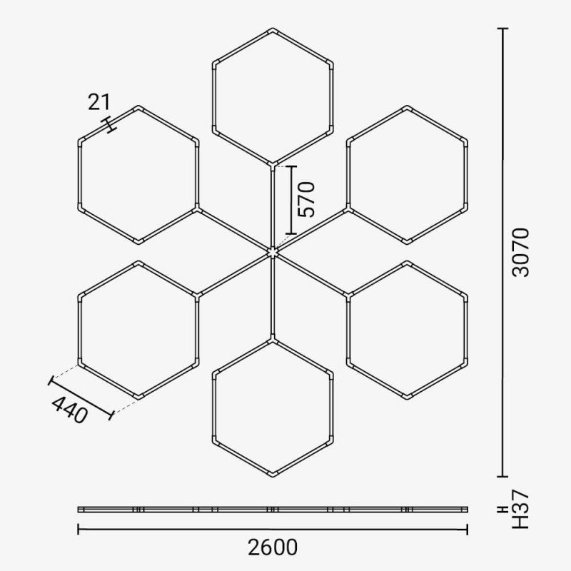 LED korys (hexagon), 6HEX, 306W, šalta balta šviesa LED korys (hexagon), 6HEX, 306W, šalta balta šviesa