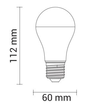 LED lemputė E27 A60 12W, 5 metai garantija, šilta balta šviesa