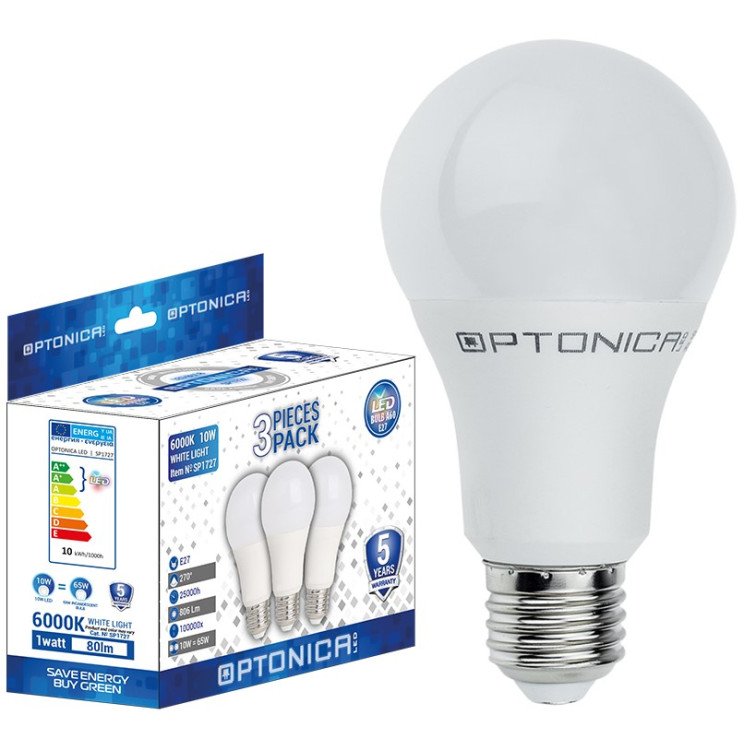 LED lemputė E27 A60 15W, 5 metai garantija, 3vnt./pak., šilta balta šviesa