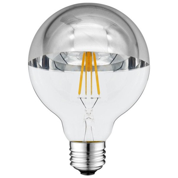 LED lemputė E27 G95 7W, pusiau sidabrinė, šilta balta šviesa