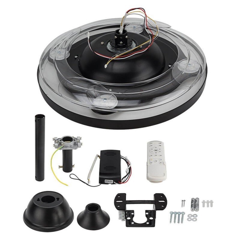 LED lubų šviestuvas/ventiliatorius, 36W, CCT šviesa, juodas, plonas, nuotolinis valdymas LED lubų šviestuvas/ventiliatorius, 36W, CCT šviesa, juodas, plonas, nuotolinis valdymas