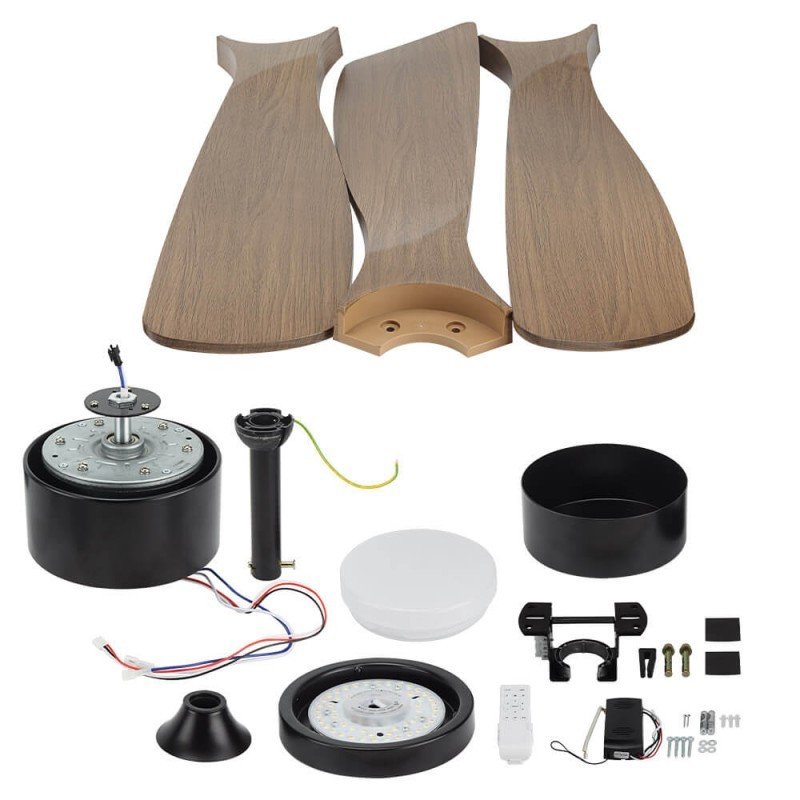 LED lubų šviestuvas/ventiliatorius, 18W, CCT šviesa, juodas/medis, nuotolinis valdymas LED lubų šviestuvas/ventiliatorius, 18W, CCT šviesa, juodas/medis, nuotolinis valdymas