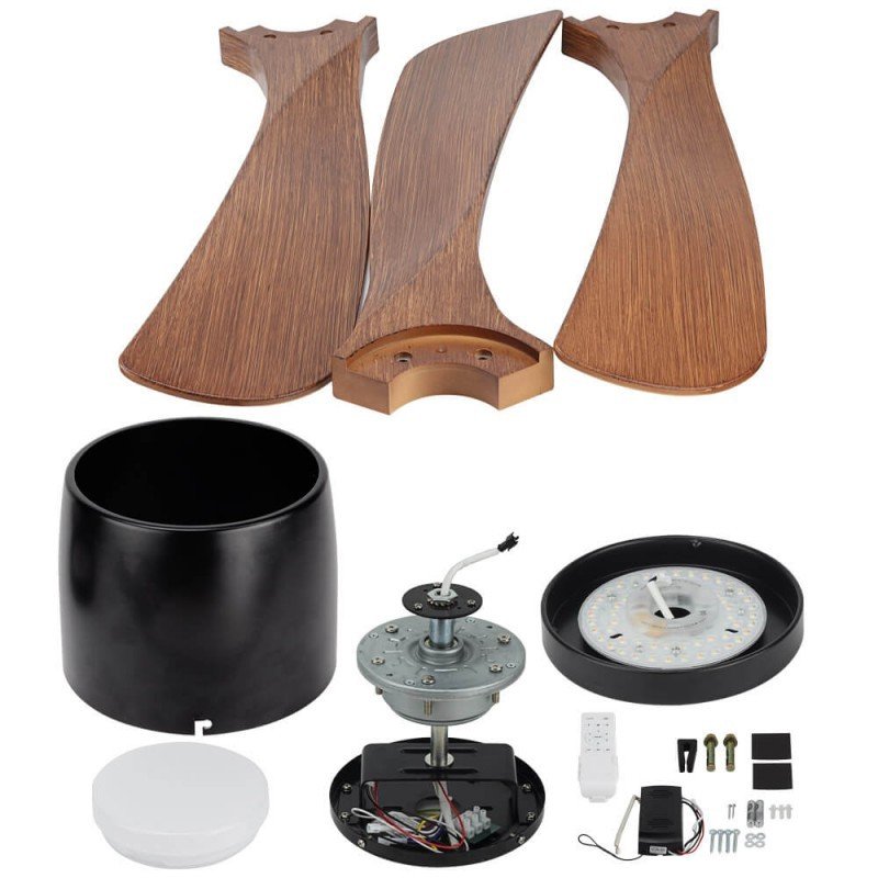 LED lubų šviestuvas/ventiliatorius, 18W, CCT šviesa, juodas/medis, nuotolinis valdymas LED lubų šviestuvas/ventiliatorius, 18W, CCT šviesa, juodas/medis, nuotolinis valdymas