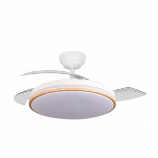 LED lubų šviestuvas/ventiliatorius, 30W, CCT šviesa, baltas/medis, nuotolinis valdymas