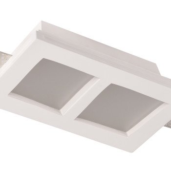LED lubų šviestuvas, kvadratinis, gipsinis, matinis stiklas, 2 lizdai