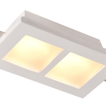 LED lubų šviestuvas, kvadratinis, gipsinis, matinis stiklas, 2 lizdai