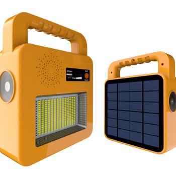 Nešiojamas prožektorius + garsiakalbis, 3.5W, pakraunamas saulėje, Bluetooth, geltonas, CCT spalvos