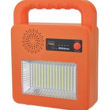 Nešiojamas prožektorius + garsiakalbis, 3.5W, pakraunamas saulėje, Bluetooth, geltonas, CCT spalvos
