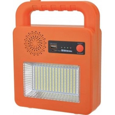 Nešiojamas prožektorius + garsiakalbis, 3.5W, pakraunamas saulėje, Bluetooth, geltonas, CCT spalvos