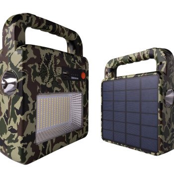Nešiojamas prožektorius + garsiakalbis, 3.5W, pakraunamas saulėje, Bluetooth, kamufliažinis, CCT spalvos