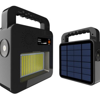 Nešiojamas prožektorius + garsiakalbis, 3.5W, pakraunamas saulėje, Bluetooth, juodas, CCT spalvos