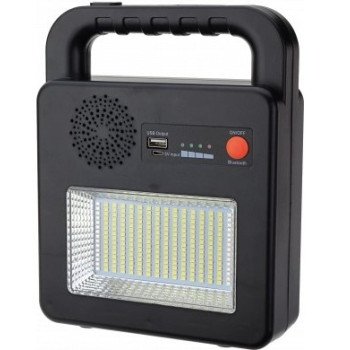 Nešiojamas prožektorius + garsiakalbis, 3.5W, pakraunamas saulėje, Bluetooth, juodas, CCT spalvos
