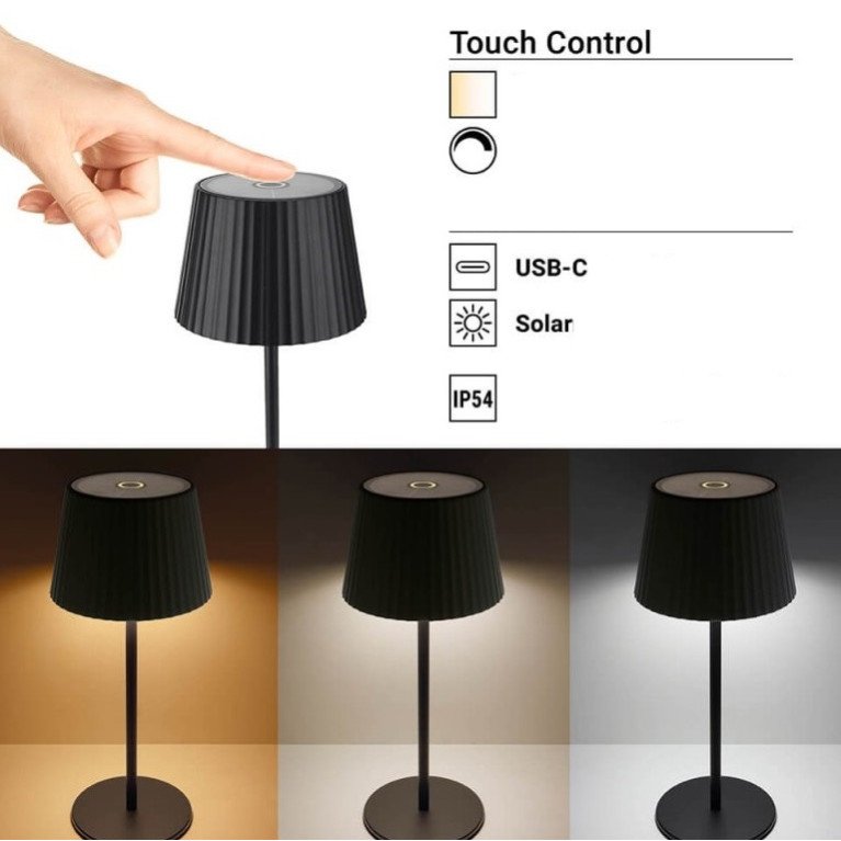 LED saulės stalinė lempa, 2.5W, įkraunama, chrominė LED saulės stalinė lempa, 2.5W, įkraunama, chrominė