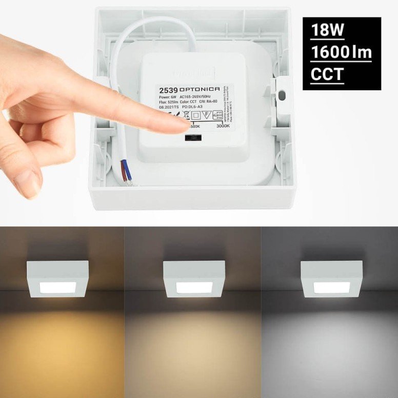 LED paviršinė panelė, kvadratinė, 6W, CCT šviesa