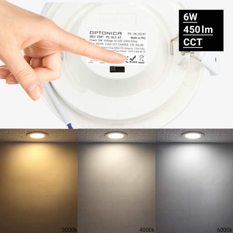 LED šviestuvas, 6W, plonas, temdomas, CCT 3000K-6000K LED šviestuvas, 6W, plonas, temdomas, CCT 3000K-6000K