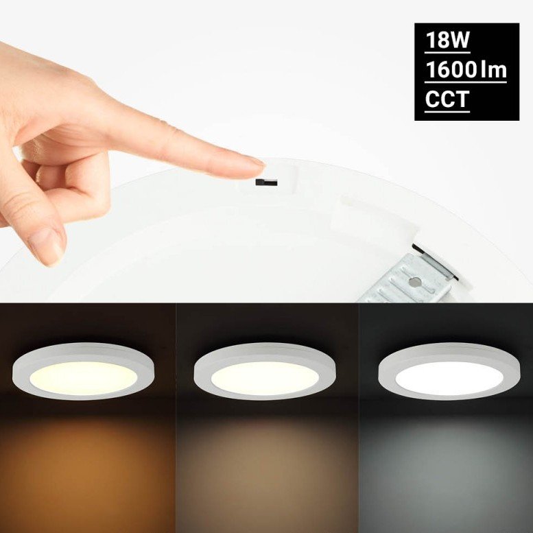 LED paviršinė panelė, apvali, plona, 18W, CCT šviesa