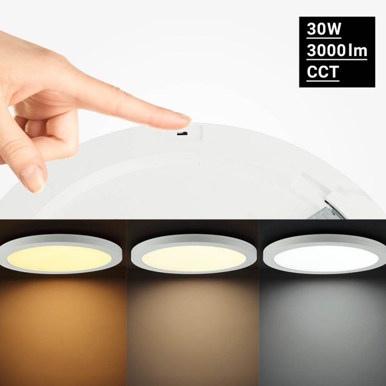 LED paviršinė panelė, apvali, plona, 30W, CCT šviesa