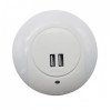 LED naktinis šviestuvas į rozetę, 0.5W, 2xUSB, baltas, šalta balta šviesa