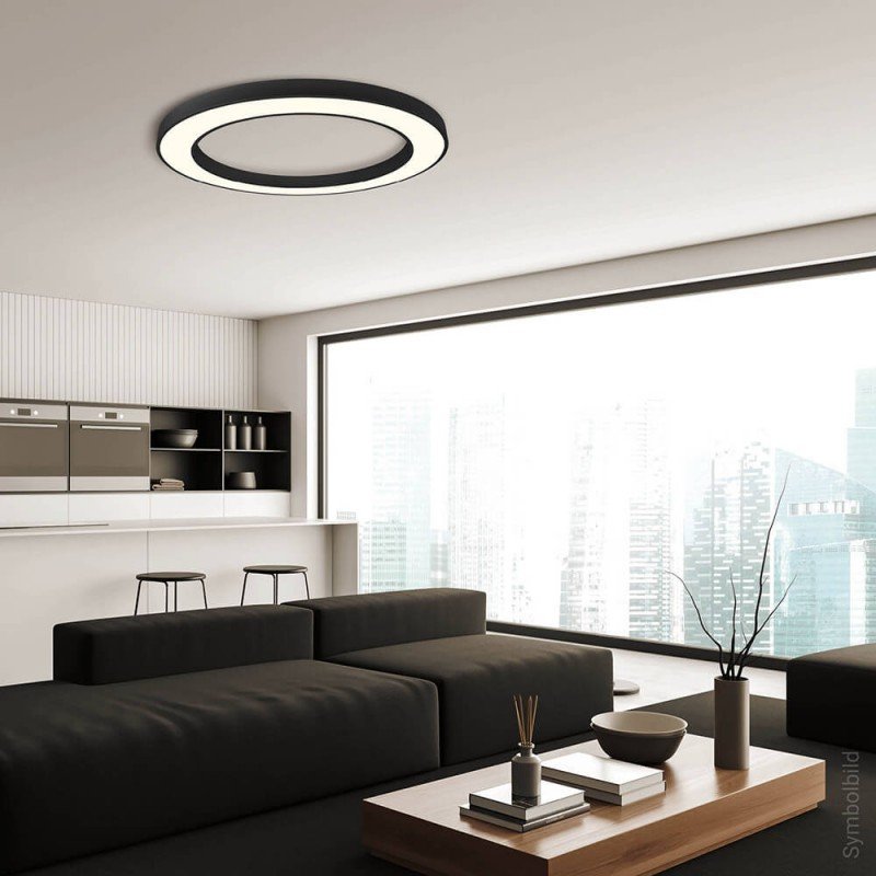 LED lubų šviestuvas, 64W, juodas, apvalus, neutrali balta šviesa