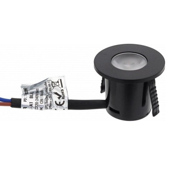 LED šviestuvas, apvalus, juodas, 1W, šilta balta šviesa