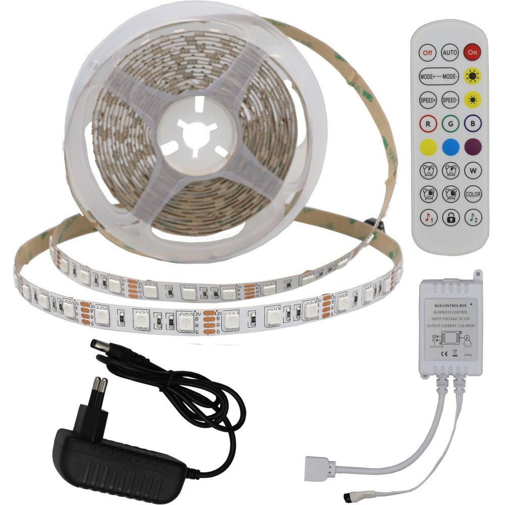 LED juostos rinkinys, 36W, 12V, AC adapteris, nuotolinis valdymas, RGB spalvos